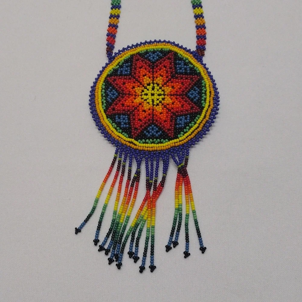 Beaded Pouch Pocket Necklace Colorful Sun - Picture 2 of 8